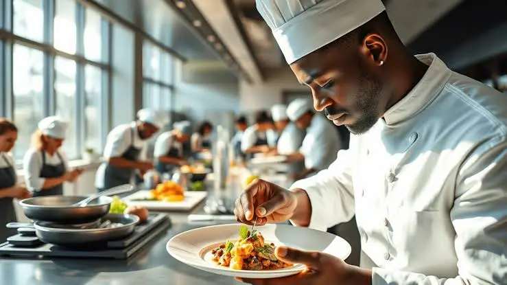 Un chef cuisinier prépare un plat pour inscrire son restaurant prix afrocuisine sur la plateforme.